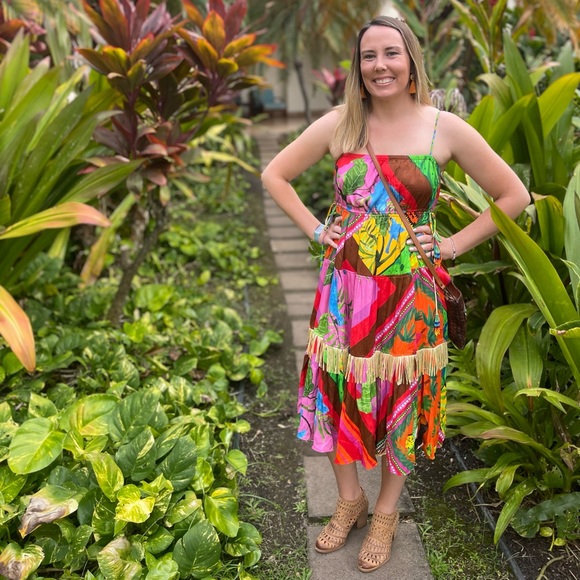 FARM RIO Palila Fringed Midi Dress sz S - Picture 2 of 2